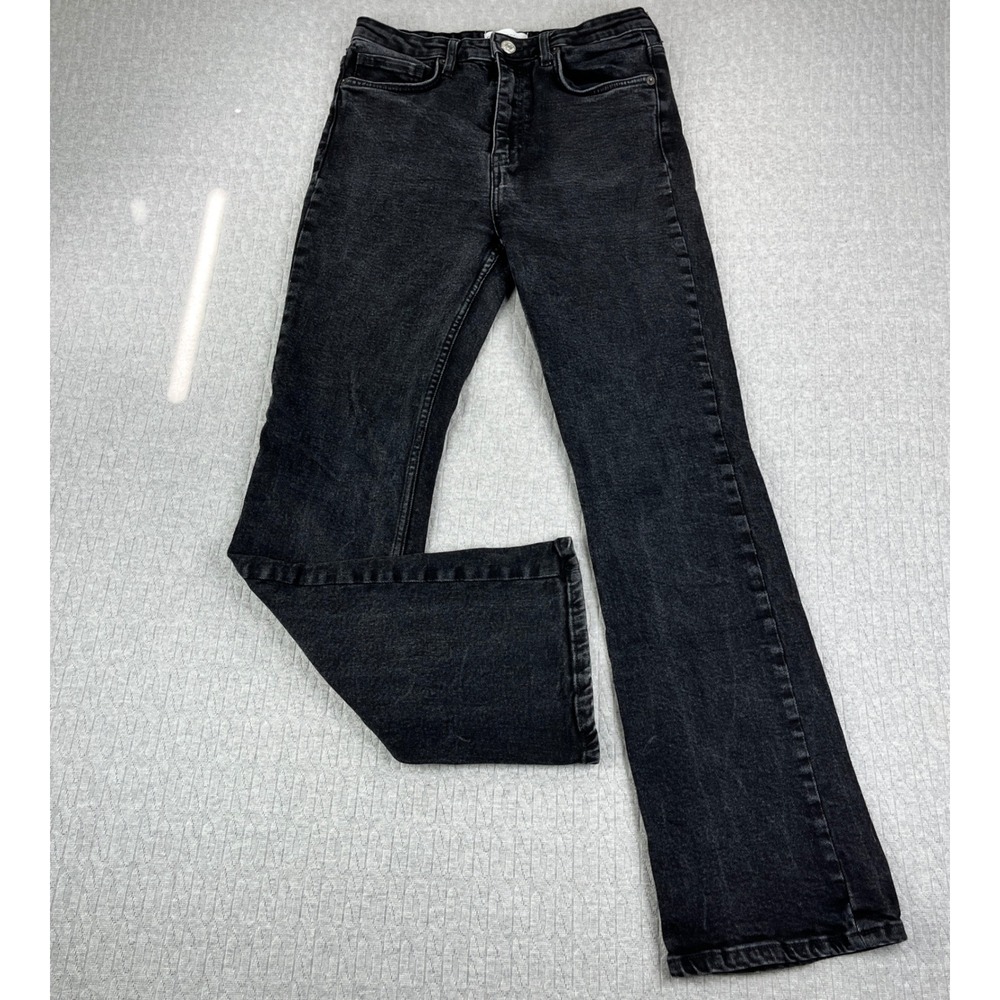 Zara Bootcut High Rise Flare Jeans Women 10/27X30 Black Wash Denim Stretch